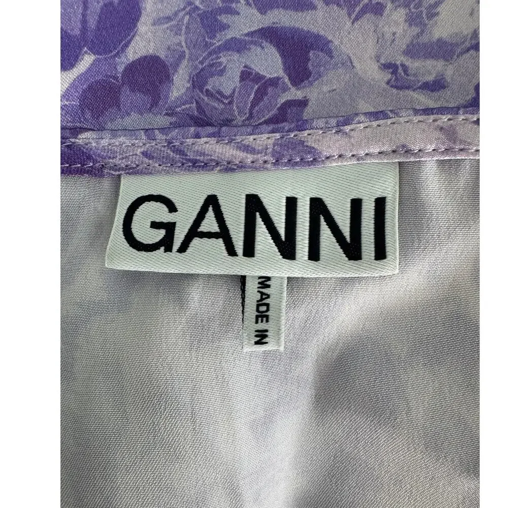 GANNI Heavy Satin Top + Pierced Detail Skirt Set violet tulip size 42 US 10/12